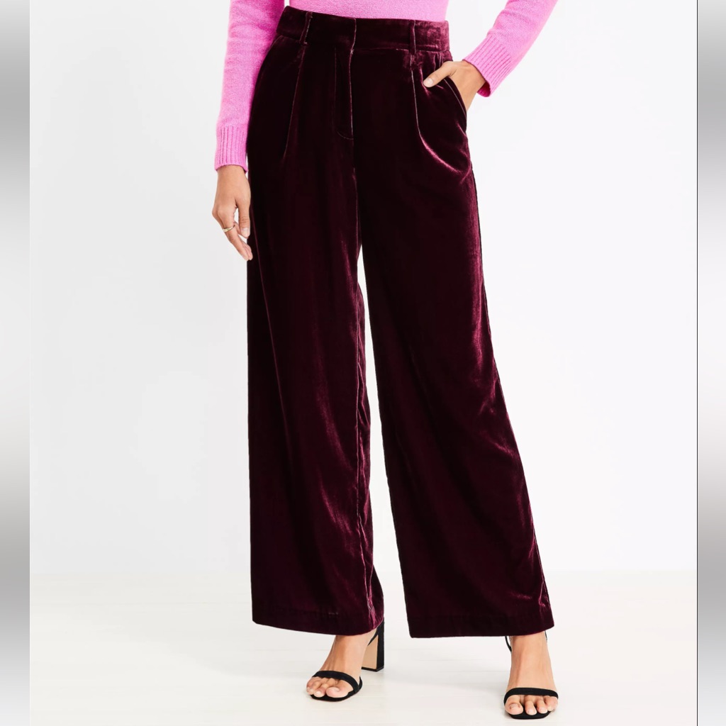 Loft Dark Velvet Wide Leg Pants